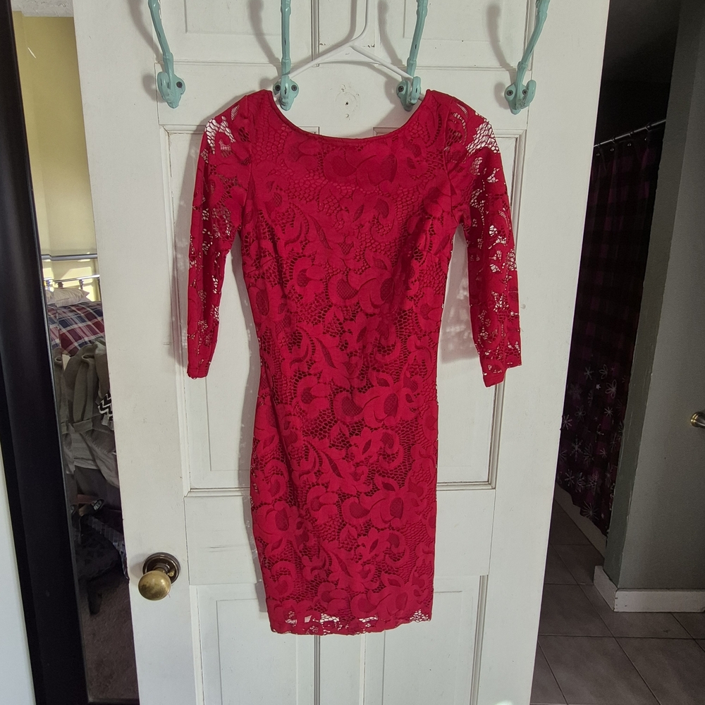 Lulu's Vibrant Red Lace Long Sleeve Dress